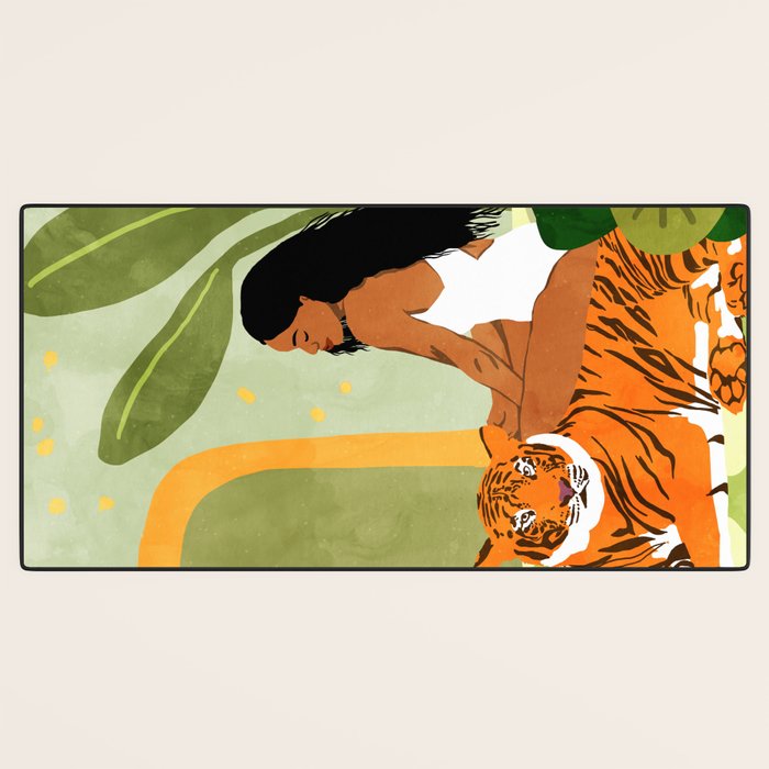Just You & Me | Tiger Urban Jungle Friendship | Wild Cat Bohemian Black Woman with Pet  Desk Mat Gallery Image 3