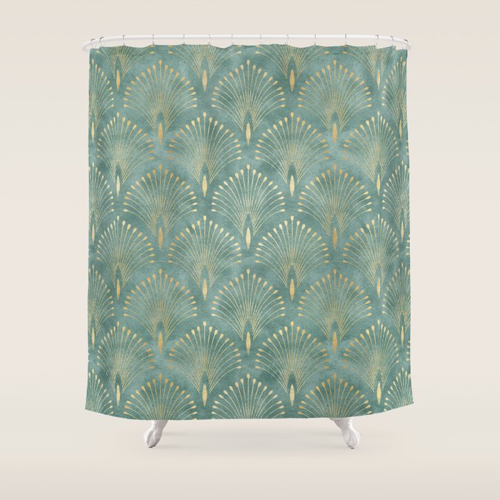 Art Deco, Decorative Leaf Pattern Shower Curtain Gallery Image 1
