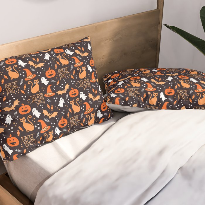 Halloween party illustrations orange, black Pillow Sham Gallery Image 2
