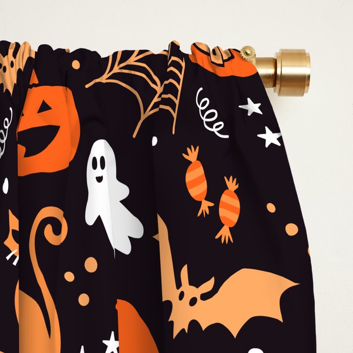 Halloween party illustrations orange, black Window Curtain Gallery Image 2