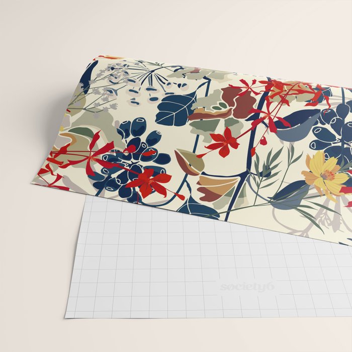 Wildflowers, Floral Prints, Red, Navy, Yellow Wrapping Paper Gallery Image 2