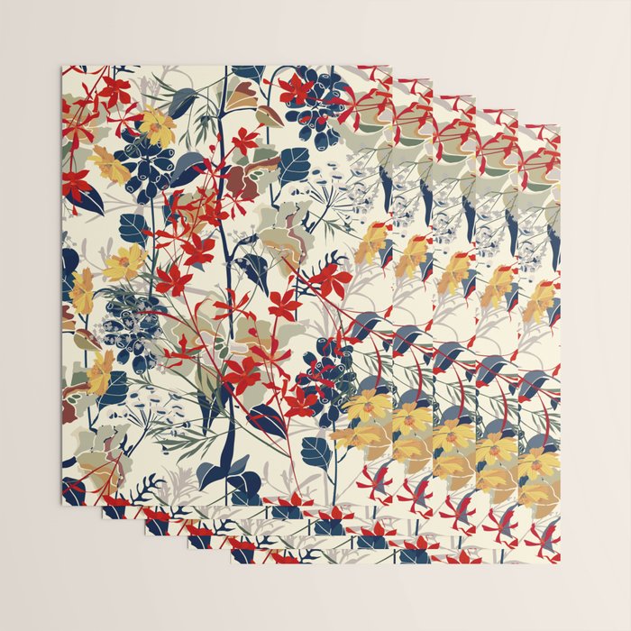 Wildflowers, Floral Prints, Red, Navy, Yellow Wrapping Paper Gallery Image 3