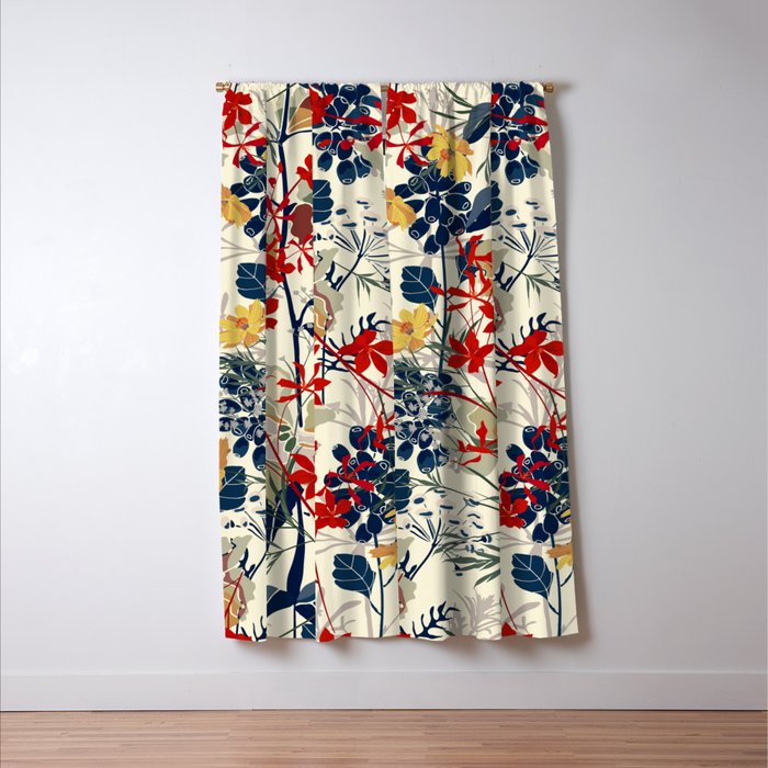 Wildflowers, Floral Prints, Red, Navy, Yellow Window Curtain Gallery Image 3