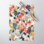 Wildflowers, Floral Prints, Red, Navy, Yellow Wrapping Paper Gallery Image 1