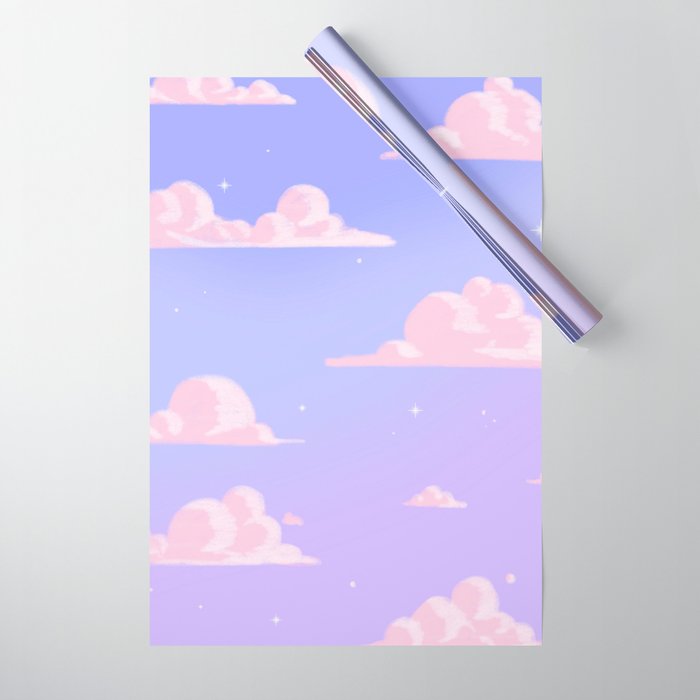 Pink Clouds Purple Sky Lo Fi Wrapping Paper Gallery Image 1