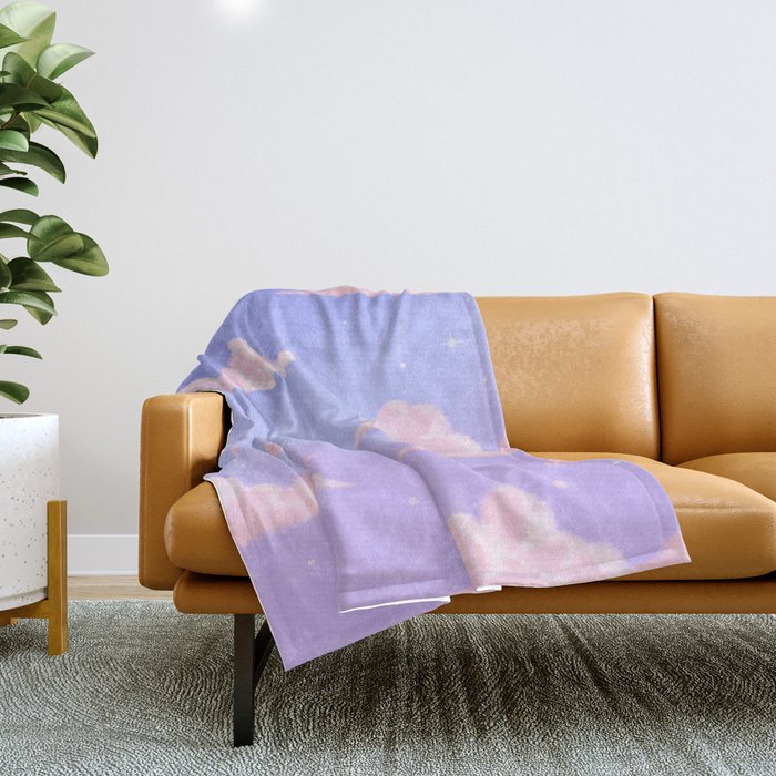 Pink Clouds Purple Sky Lo Fi Throw Blanket Gallery Image 1