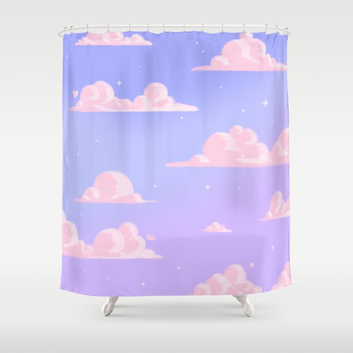 Pink Clouds Purple Sky Lo Fi Shower Curtain Gallery Image 1