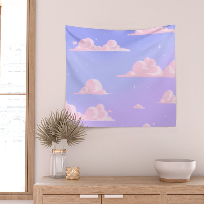 Pink Clouds Purple Sky Lo Fi Wall Tapestry Gallery Image 2