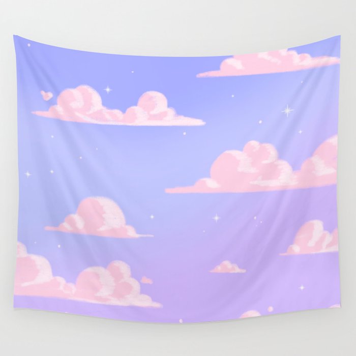 Pink Clouds Purple Sky Lo Fi Wall Tapestry Gallery Image 4