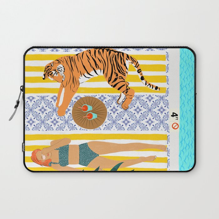 How To Vacay With Your Tiger, Human Animal Connection Illustration, Tropical Travel Morocco Painting Laptop Sleeve Gallery Image 1