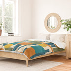 Mid-Century Modern Geometrica Pattern in Moroccan Teal Blue Olive Green Mustard Yellow Orange and Cream Duvet Cover Gallery Image 2