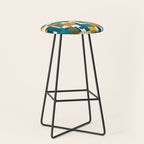 Mid-Century Modern Geometrica Pattern in Moroccan Teal Blue Olive Green Mustard Yellow Orange and Cream Stool Gallery Image 1