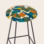 Mid-Century Modern Geometrica Pattern in Moroccan Teal Blue Olive Green Mustard Yellow Orange and Cream Stool Gallery Image 2