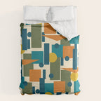 Mid-Century Modern Geometrica Pattern in Moroccan Teal Blue Olive Green Mustard Yellow Orange and Cream Duvet Cover Gallery Image 6