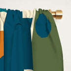 Mid-Century Modern Geometrica Pattern in Moroccan Teal Blue Olive Green Mustard Yellow Orange and Cream Window Curtain Gallery Image 2