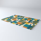 Mid-Century Modern Geometrica Pattern in Moroccan Teal Blue Olive Green Mustard Yellow Orange and Cream Rug Gallery Image 3