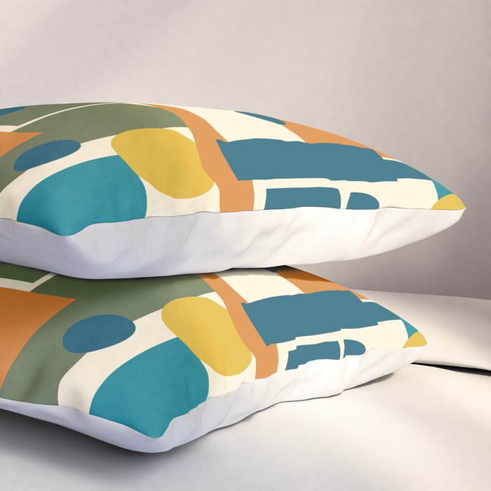 Mid-Century Modern Geometrica Pattern in Moroccan Teal Blue Olive Green Mustard Yellow Orange and Cream Pillow Sham Gallery Image 3
