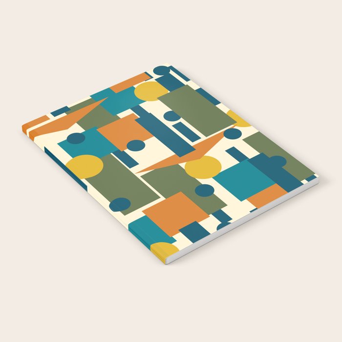 Mid-Century Modern Geometrica Pattern in Moroccan Teal Blue Olive Green Mustard Yellow Orange and Cream Notebook Gallery Image 1