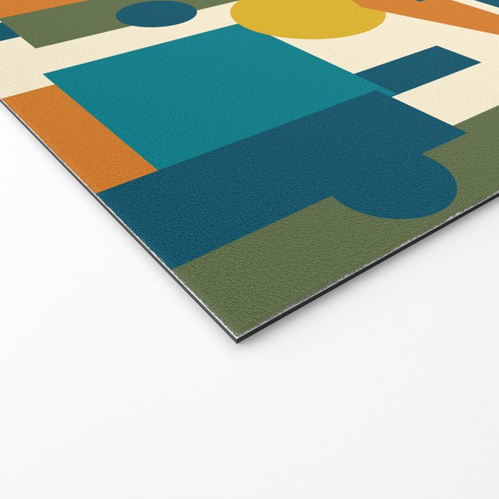Mid-Century Modern Geometrica Pattern in Moroccan Teal Blue Olive Green Mustard Yellow Orange and Cream Welcome Mat Gallery Image 2