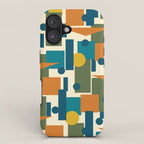 Mid-Century Modern Geometrica Pattern in Moroccan Teal Blue Olive Green Mustard Yellow Orange and Cream iPhone Case Gallery Image 1