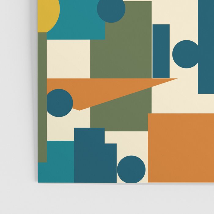 Mid-Century Modern Geometrica Pattern in Moroccan Teal Blue Olive Green Mustard Yellow Orange and Cream Poster Gallery Image 3
