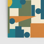 Mid-Century Modern Geometrica Pattern in Moroccan Teal Blue Olive Green Mustard Yellow Orange and Cream Poster Gallery Image 3