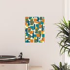 Mid-Century Modern Geometrica Pattern in Moroccan Teal Blue Olive Green Mustard Yellow Orange and Cream Poster Gallery Image 2