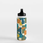 Mid-Century Modern Geometrica Pattern in Moroccan Teal Blue Olive Green Mustard Yellow Orange and Cream Water Bottle Gallery Image 3