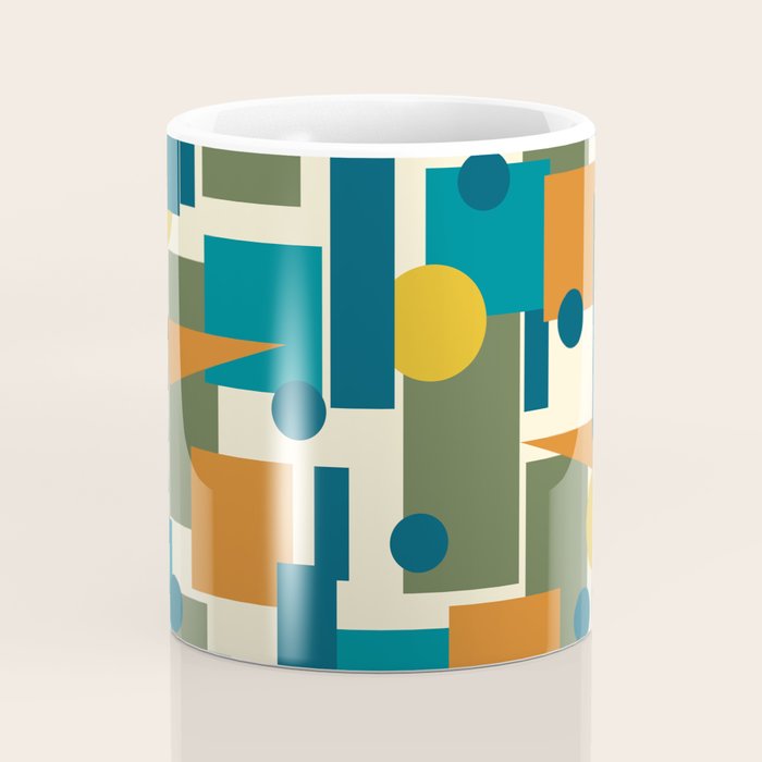 Mid-Century Modern Geometrica Pattern in Moroccan Teal Blue Olive Green Mustard Yellow Orange and Cream Coffee Mug Gallery Image 4