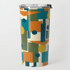 Mid-Century Modern Geometrica Pattern in Moroccan Teal Blue Olive Green Mustard Yellow Orange and Cream Travel Mug Gallery Image 2