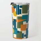 Mid-Century Modern Geometrica Pattern in Moroccan Teal Blue Olive Green Mustard Yellow Orange and Cream Travel Mug Gallery Image 3