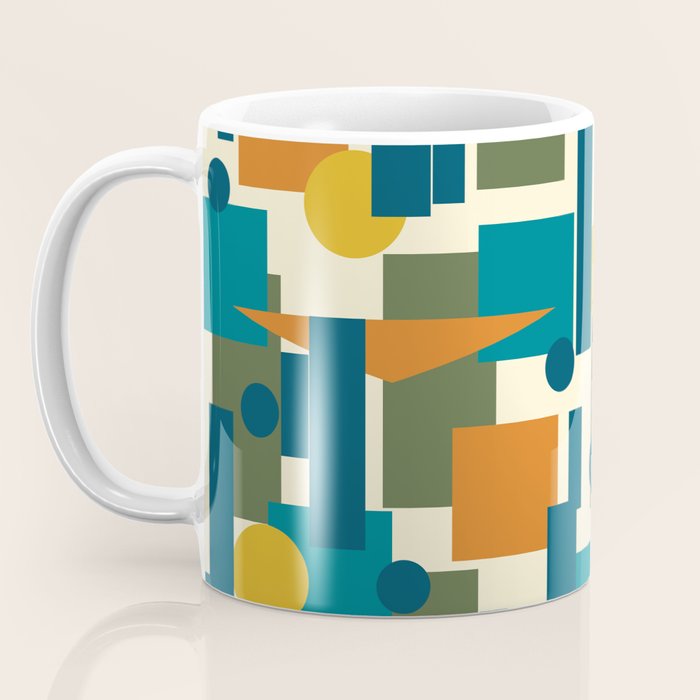 Mid-Century Modern Geometrica Pattern in Moroccan Teal Blue Olive Green Mustard Yellow Orange and Cream Coffee Mug Gallery Image 3