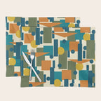 Mid-Century Modern Geometrica Pattern in Moroccan Teal Blue Olive Green Mustard Yellow Orange and Cream Placemat Gallery Image 1