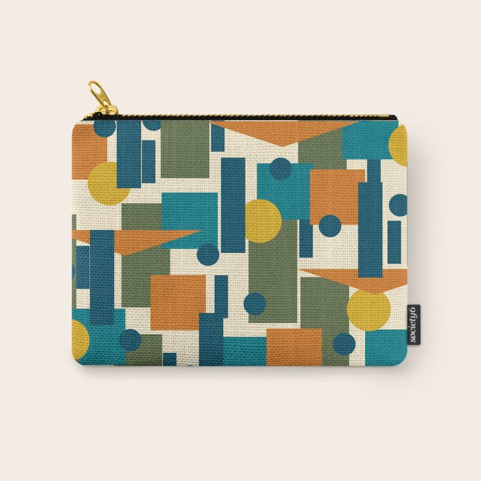 Mid-Century Modern Geometrica Pattern in Moroccan Teal Blue Olive Green Mustard Yellow Orange and Cream Carry All Pouch Gallery Image 1