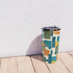 Mid-Century Modern Geometrica Pattern in Moroccan Teal Blue Olive Green Mustard Yellow Orange and Cream Travel Mug Gallery Image 4