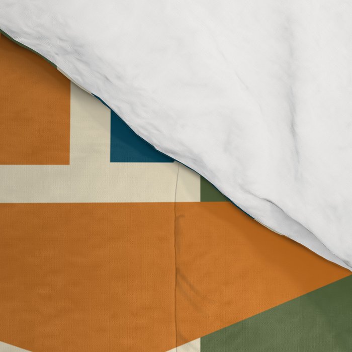 Mid-Century Modern Geometrica Pattern in Moroccan Teal Blue Olive Green Mustard Yellow Orange and Cream Comforter Gallery Image 4