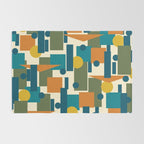 Mid-Century Modern Geometrica Pattern in Moroccan Teal Blue Olive Green Mustard Yellow Orange and Cream Rug Gallery Image 2