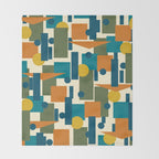 Mid-Century Modern Geometrica Pattern in Moroccan Teal Blue Olive Green Mustard Yellow Orange and Cream Throw Blanket Gallery Image 2