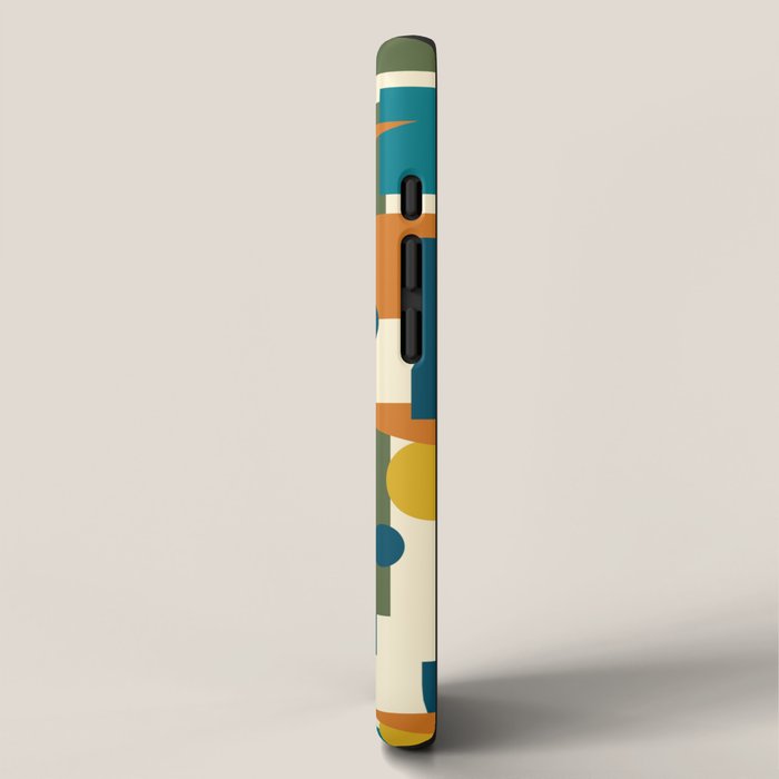 Mid-Century Modern Geometrica Pattern in Moroccan Teal Blue Olive Green Mustard Yellow Orange and Cream iPhone Case Gallery Image 2
