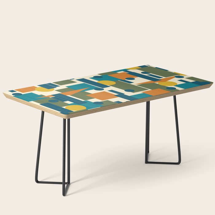 Mid-Century Modern Geometrica Pattern in Moroccan Teal Blue Olive Green Mustard Yellow Orange and Cream Coffee Table Gallery Image 1