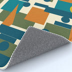 Mid-Century Modern Geometrica Pattern in Moroccan Teal Blue Olive Green Mustard Yellow Orange and Cream Rug Gallery Image 4