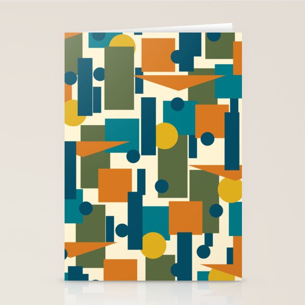 Mid-Century Modern Geometrica Pattern in Moroccan Teal Blue Olive Green Mustard Yellow Orange and Cream Stationery Card Gallery Image 2