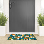 Mid-Century Modern Geometrica Pattern in Moroccan Teal Blue Olive Green Mustard Yellow Orange and Cream Welcome Mat Gallery Image 3