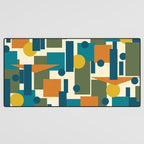Mid-Century Modern Geometrica Pattern in Moroccan Teal Blue Olive Green Mustard Yellow Orange and Cream Desk Mat Gallery Image 3