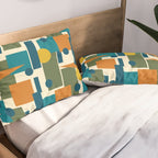Mid-Century Modern Geometrica Pattern in Moroccan Teal Blue Olive Green Mustard Yellow Orange and Cream Pillow Sham Gallery Image 2