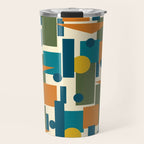Mid-Century Modern Geometrica Pattern in Moroccan Teal Blue Olive Green Mustard Yellow Orange and Cream Travel Mug Gallery Image 1