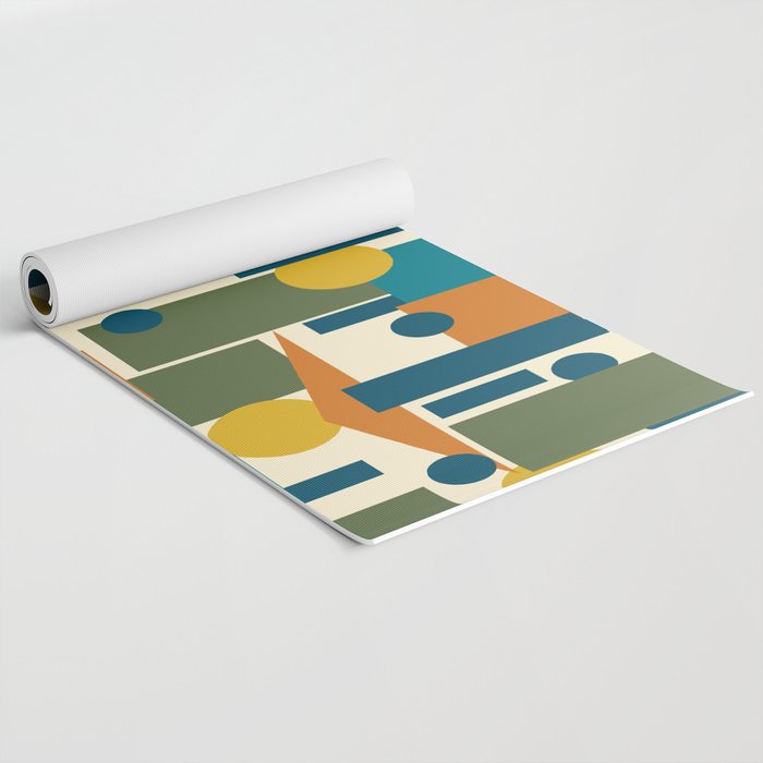 Mid-Century Modern Geometrica Pattern in Moroccan Teal Blue Olive Green Mustard Yellow Orange and Cream Yoga Mat Gallery Image 2