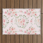 Rose Blush Watercolor Flower Pattern Outdoor Rug Gallery Image 1