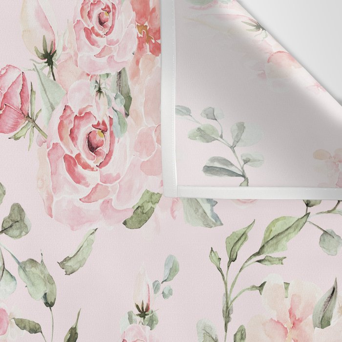 Rose Blush Watercolor Flower Pattern Wall Tapestry Gallery Image 3