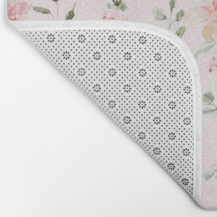 Rose Blush Watercolor Flower Pattern Bath Mat Gallery Image 2